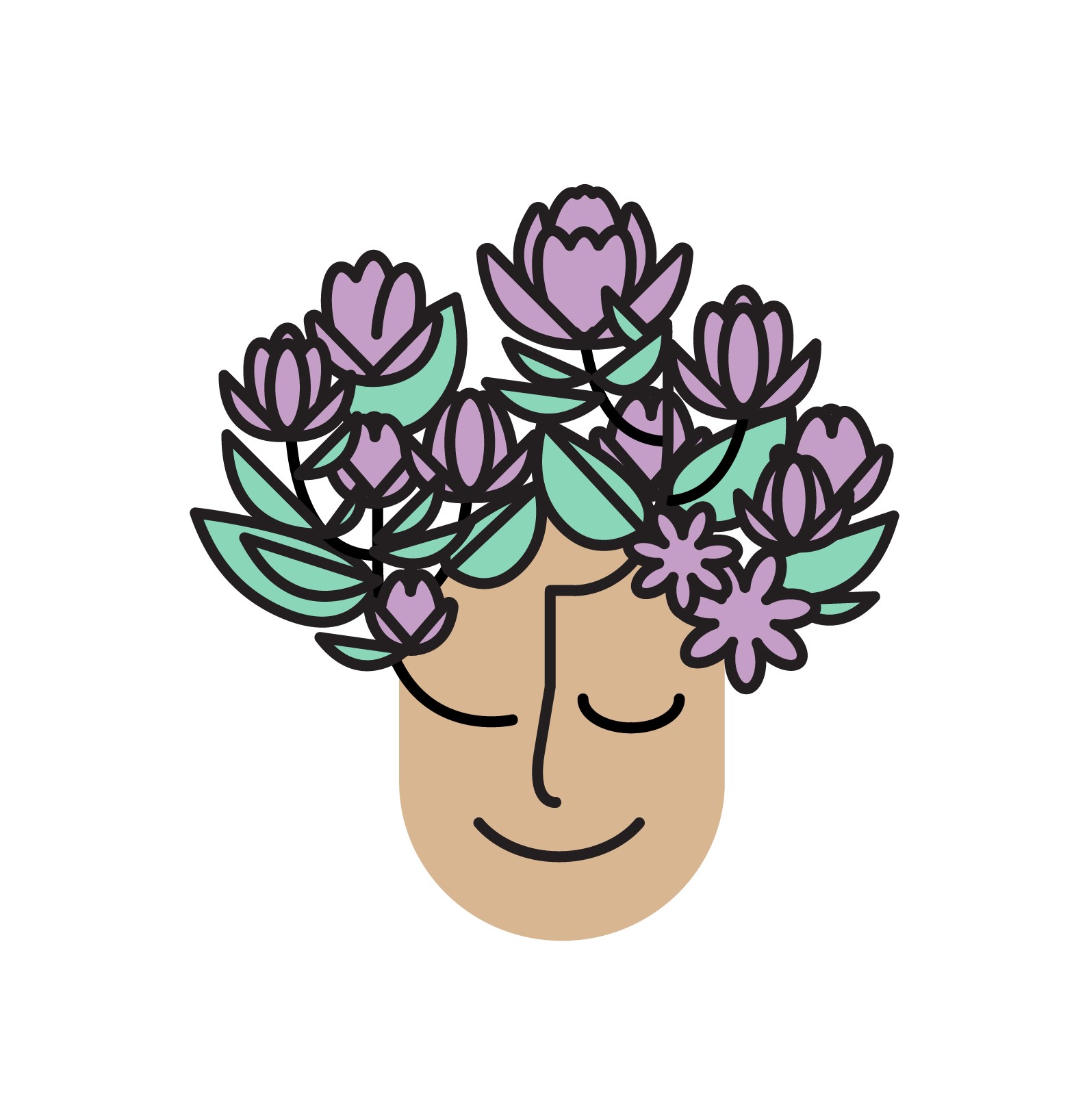 face with flowers growing from head