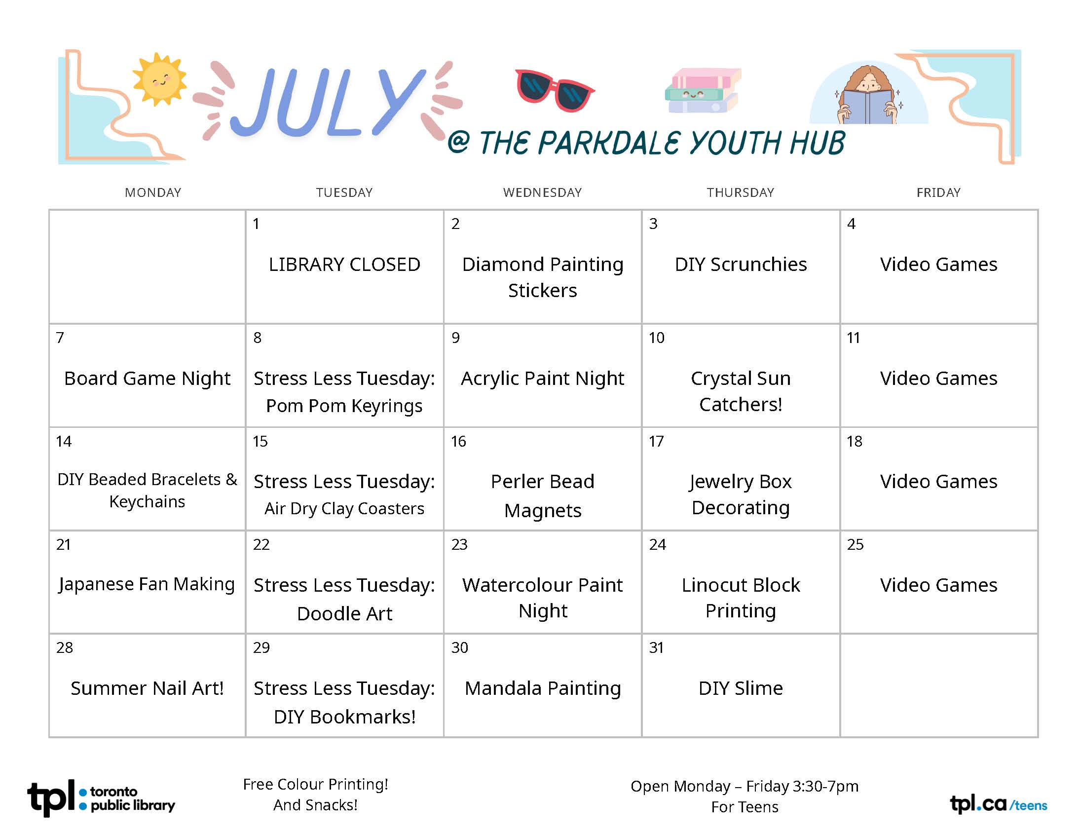 parkdale library calendar